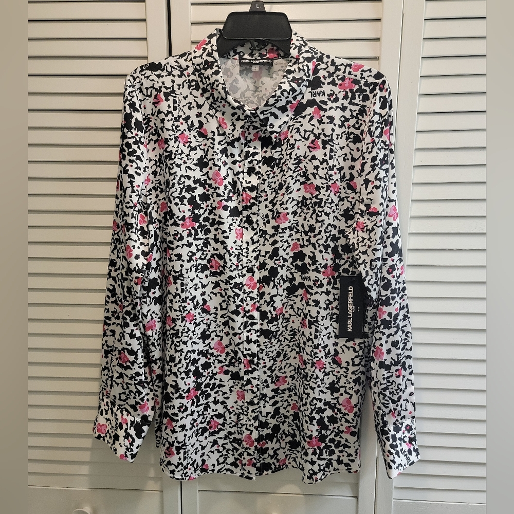 KARL LAGERFELD PRINTED TOP NWT LARGE - Picture 4 of 4